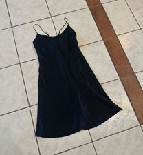 Y2K 2008 VS Victorias Secret 100 Silk Black Slip Dress Button Back Slit Size S