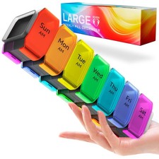 Extra Large Pill Organizer 2 Times a Day   XL Box 7 Large, Rainbow