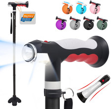 Bigalex Folding Walking Cane with Two Led Lights for Elderly Solid Base Adjustab