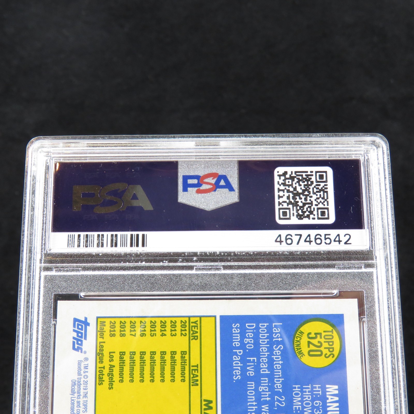 2019 Topps Heritage PSA Graded 10 Manny Machado "NICKNAME" #520 MLB Baseball view 5