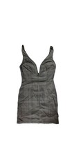 Forever 21 Gray Black Plaid V-Neck Strappy Sleeveless Bodycon Dress Size M