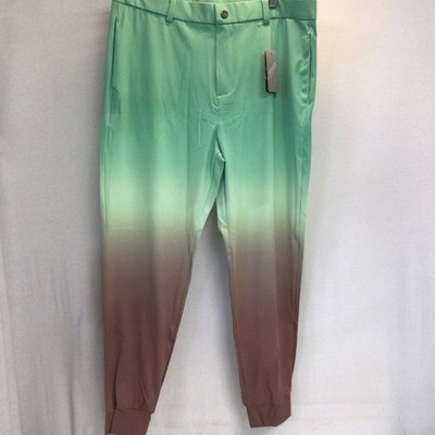 VAYAGER Mens Stretch Golf Pants Lg Green/Brown Gradient Slim Fit Lightweight