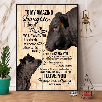 Black Angus Dad To My Daughter I Love You Paper Poster No Frame Matte Canvas ...