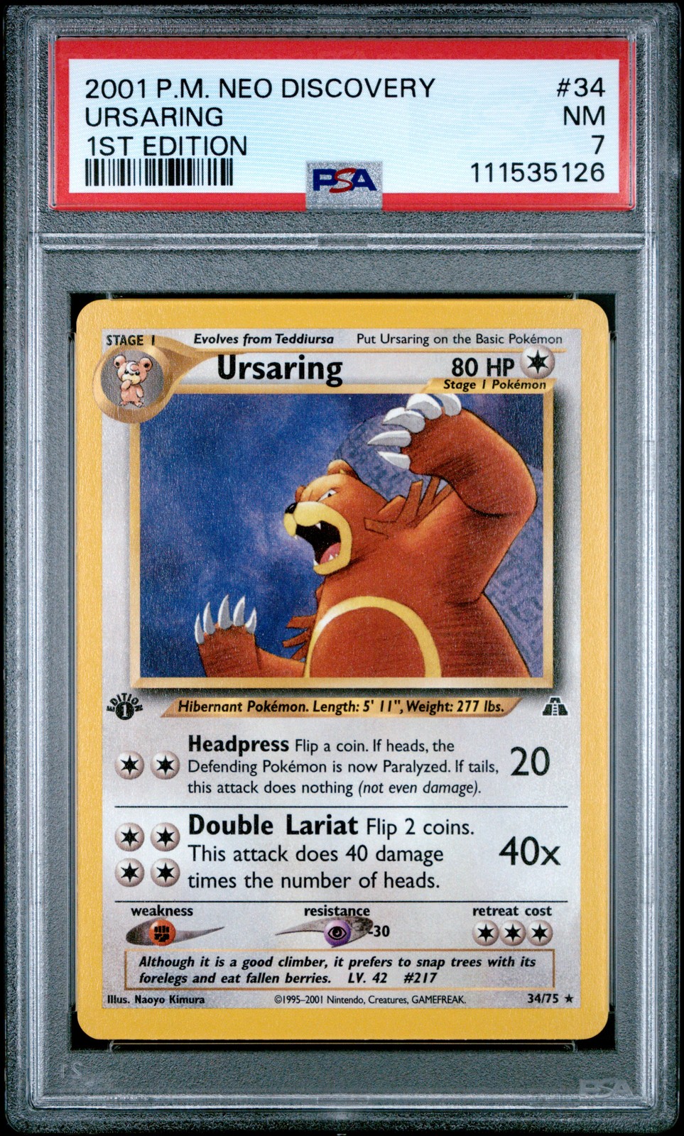 2001 POKEMON NEO DISCOVERY 1ST ED #34 URSARING PSA 7