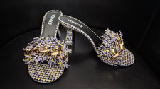 VERSACE Mules with chain gold Sandalo tessuto  tweed  lilla orchid shoes luxury!