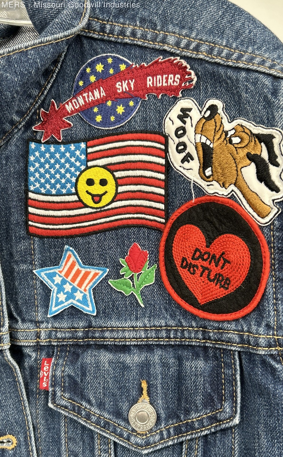 Levis Blue Patchwork Embroidered Denim Jacket Out… - image 2