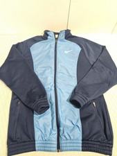 vintage Nike Y2K-era full-zip track jacket in navy and light blue unisex size S