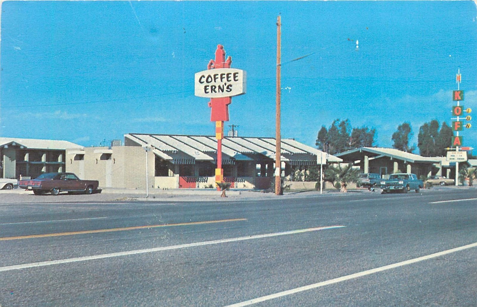 1960s Parker Arizona Coffee Ern's Restaurant occupation autos Postcard 25-7201