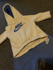 Nike Baby 2-Piece Fleece Hoodie & Trousers Set Logo Grey/Blue 12 Months