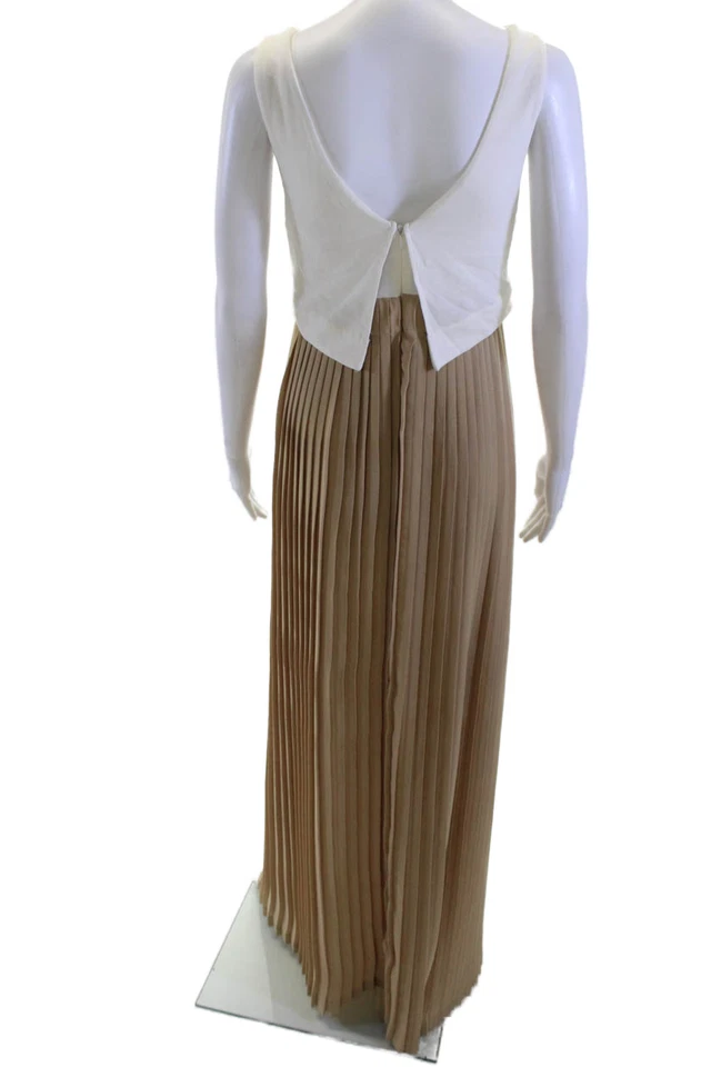 A.L.C. Conjunto de maxi vestido plisado beige a rayas sin mangas cuello redondo talla S para mujer Foto 3 de 4