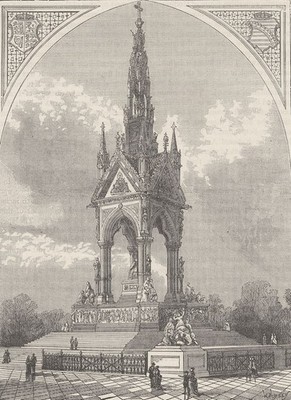 KENSINGTON GARDENS. Das Albert-Denkmal. London um 1880 alter antiker Druck