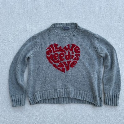 Wooden Ships All We Need Is Love Sweater Women's S/M Gray Red Heart