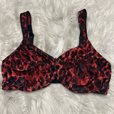 Wacoal Bra 34D Red Full Figure Awareness 855167 Leopard Print Back Close