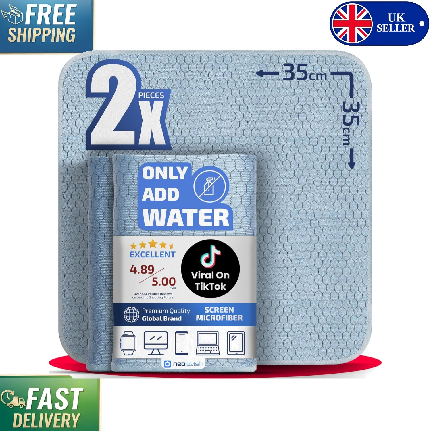 Effortless Screen Cleaner Cloths - 2-Pack Lint-Free Microfibre, Just Add Water!