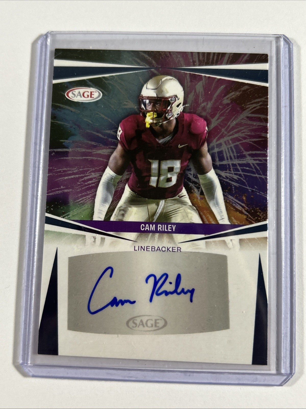 Cam Riley 2025 Sage High Series Silver Auto #A-CM2 Patriots, Seminoles