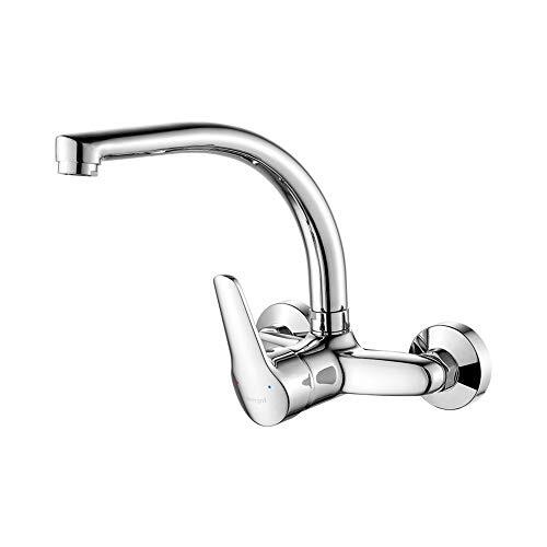 Ibergrif Roma, Rubinetto da Cucina a Muro, Miscelatore per Lavello, Cromo