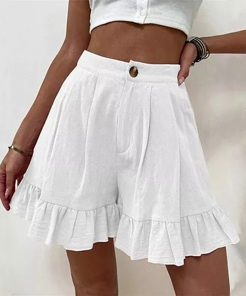 White ruffle hem shorts 2025