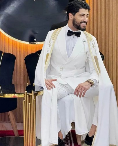 Traje Blanco Para Hombre con Capa Cena Formal Boda Novio Esmoquin Fiesta Baile de graduación Ajuste - Imagen 2 de 12