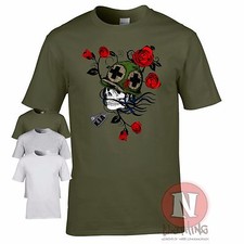 Skull with dog tags WW2 Vietnam military artillery armour T-shirt World of war