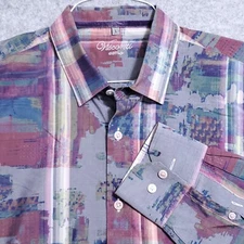 LUCHIANO VISCONTI UOMO MENS SHIRT  L GREY PURPLE MOD ABSTRACT PATTERN