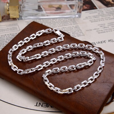 Echt 925 Sterling Silber Kette Herren 6mm Quadrat Kabel Halskette 24 Zoll 65g