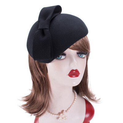 Women Teardrop Wool Felt Fascinator Hat 1940s Bow Tam Beret Cloche Navy Lawliet Womens Teardrop Wool Felt Fascinator Tam Beret  main image 4