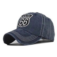 Route 66 Navy Blue Baseball Cap, Washed Retro Cotton, New Style Base Ball Hat
