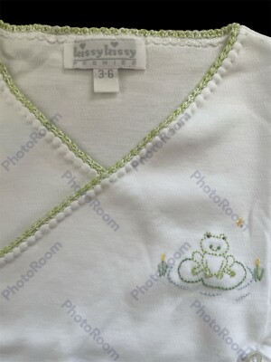 Kissy Kissy Premier NWT White/Green Embroidered Crochet Edge Kimono Top-3-6Mos