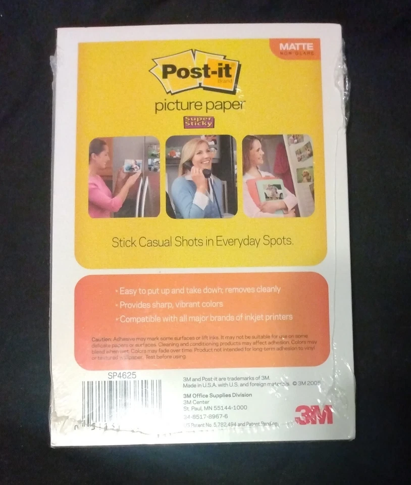 3M POST-IT Picture Paper 4"x6" 25 Matte Non-Glare Sheets Peel Stick 5 mil Sealed - Image 2 of 2