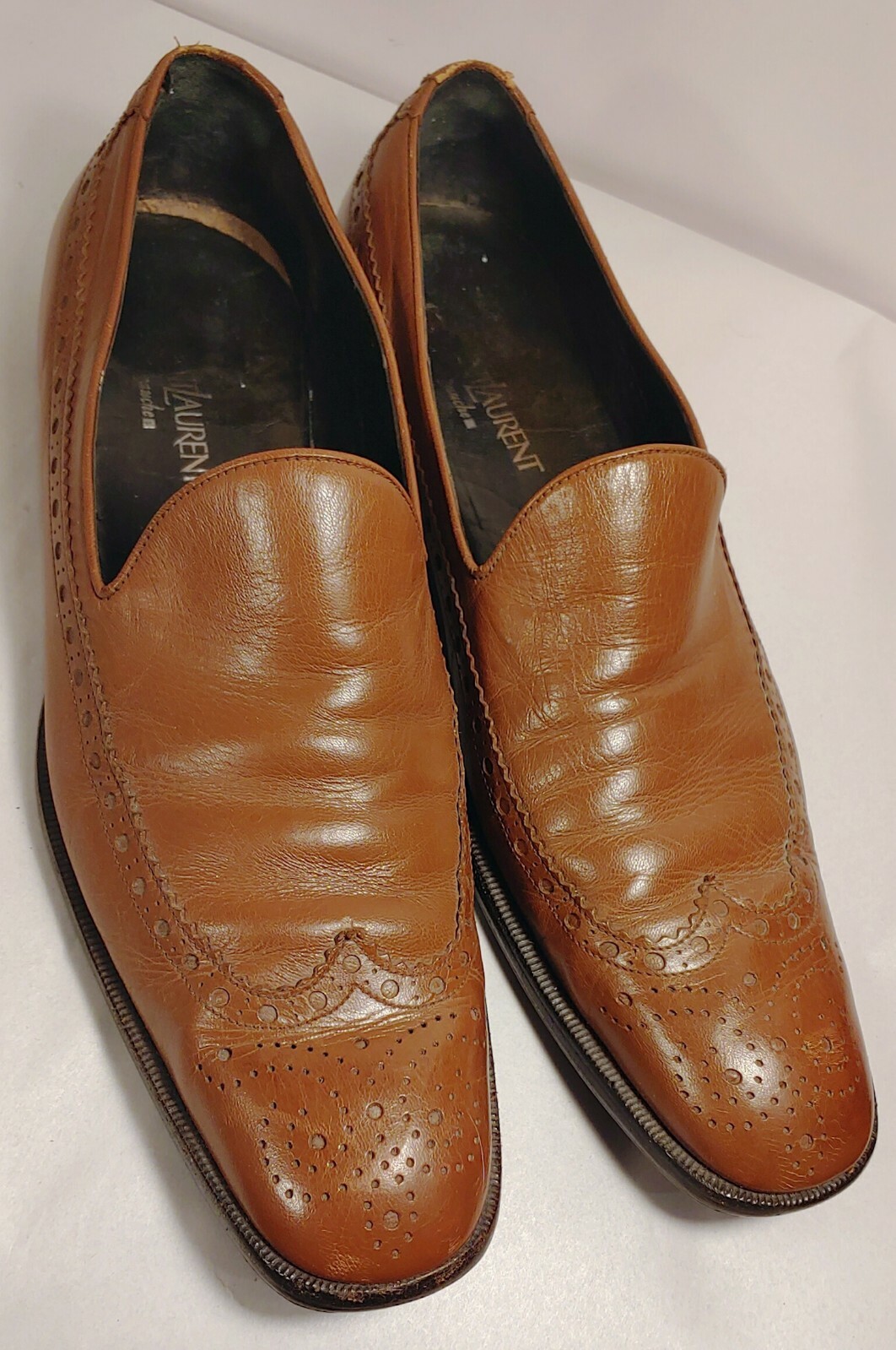 Mocassini eleganti YVES SAINT LAURENT in pelle marrone a coda di rondine da uomo taglia US 9D