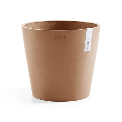 Ecopots Amsterdam Round Recycled Plastic Planter Flower Pot, Terracotta, 12''