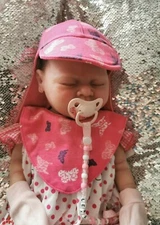 Baby Girl sun summer hat and Bib Set 0-3 Months 100% cotton 