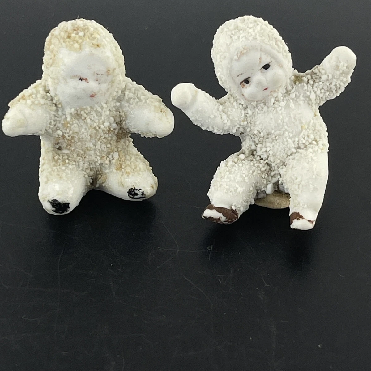 2 Miniature Antique German Bisque Snow Babies - 1