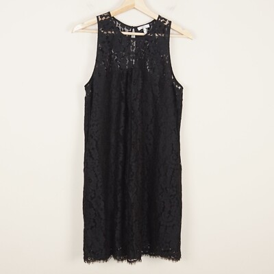 Joie Fahfia Black Lace Mini Shift Dress Womens Sz L