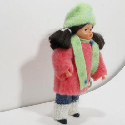 Dressed Little Girl Coral Pink Coat Caco 01 0745 Flexible Dollhouse Miniature