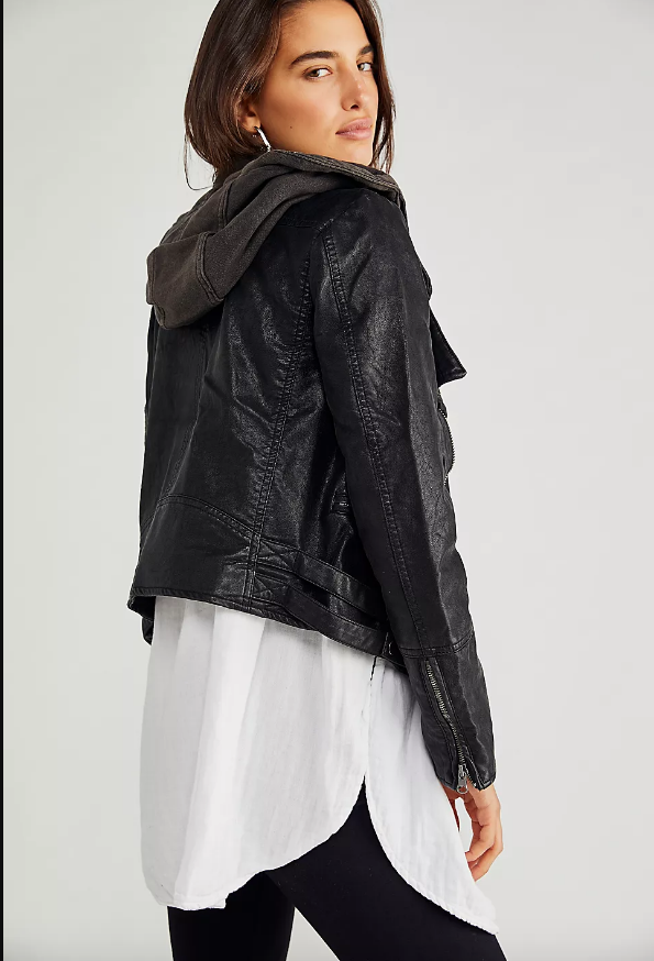 Cleo Hooded Vegan Suede Moto Jacket 