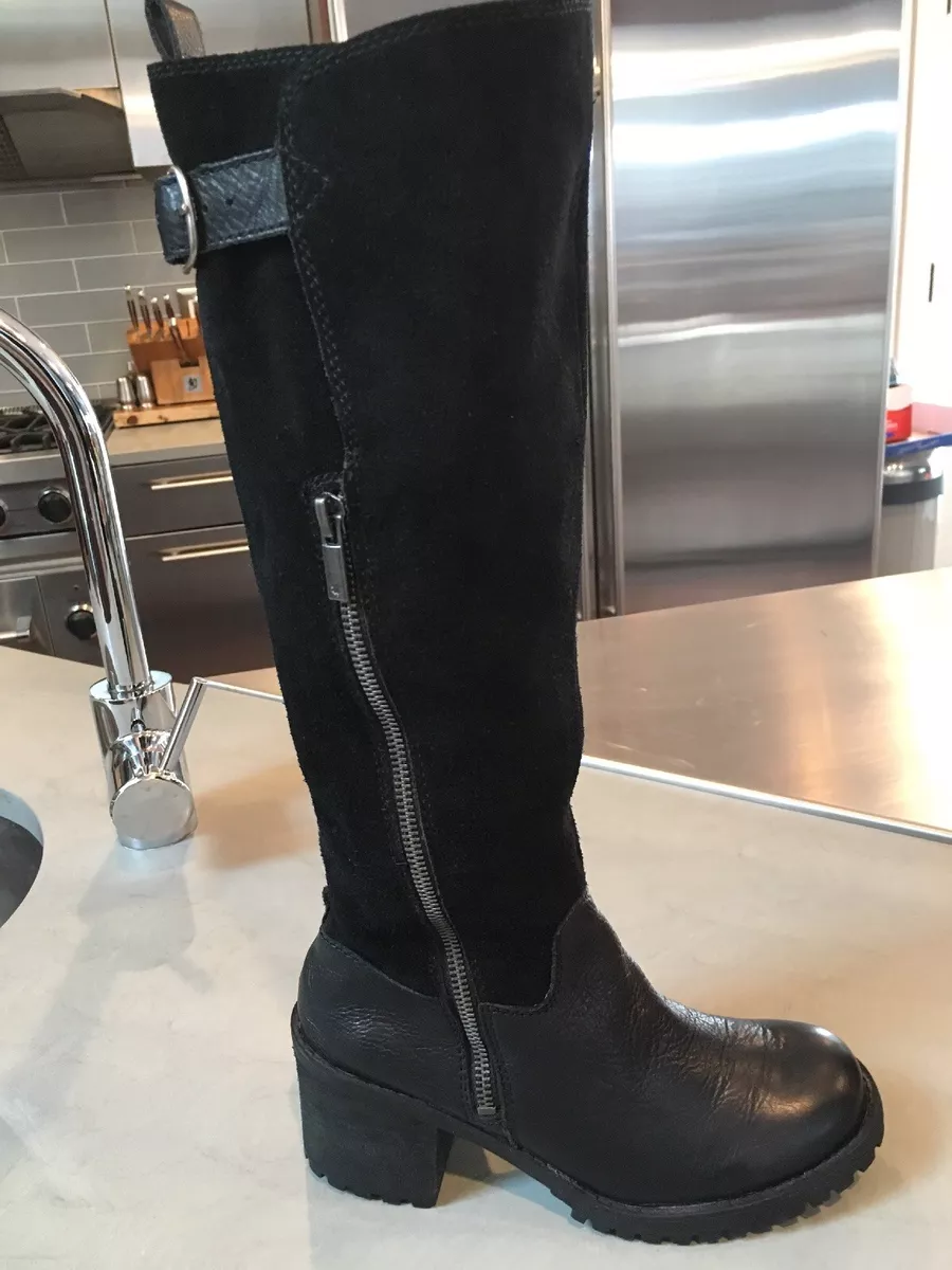 Women s LUCKY BRAND Black Suede And Leather Tall Boots Size 6m eBay