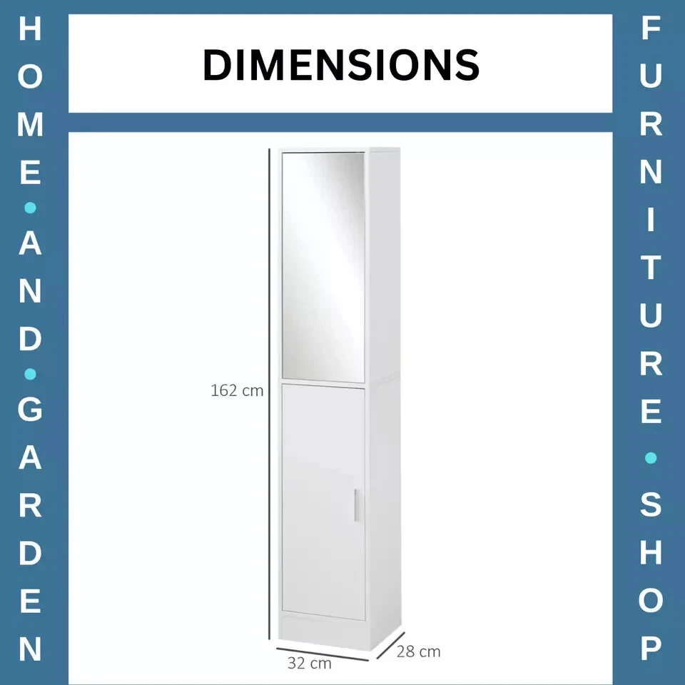 Armário de banheiro branco alto espelhado armário de armazenamento unidade Tallboy portas prateleiras - Imagem 2 de 4