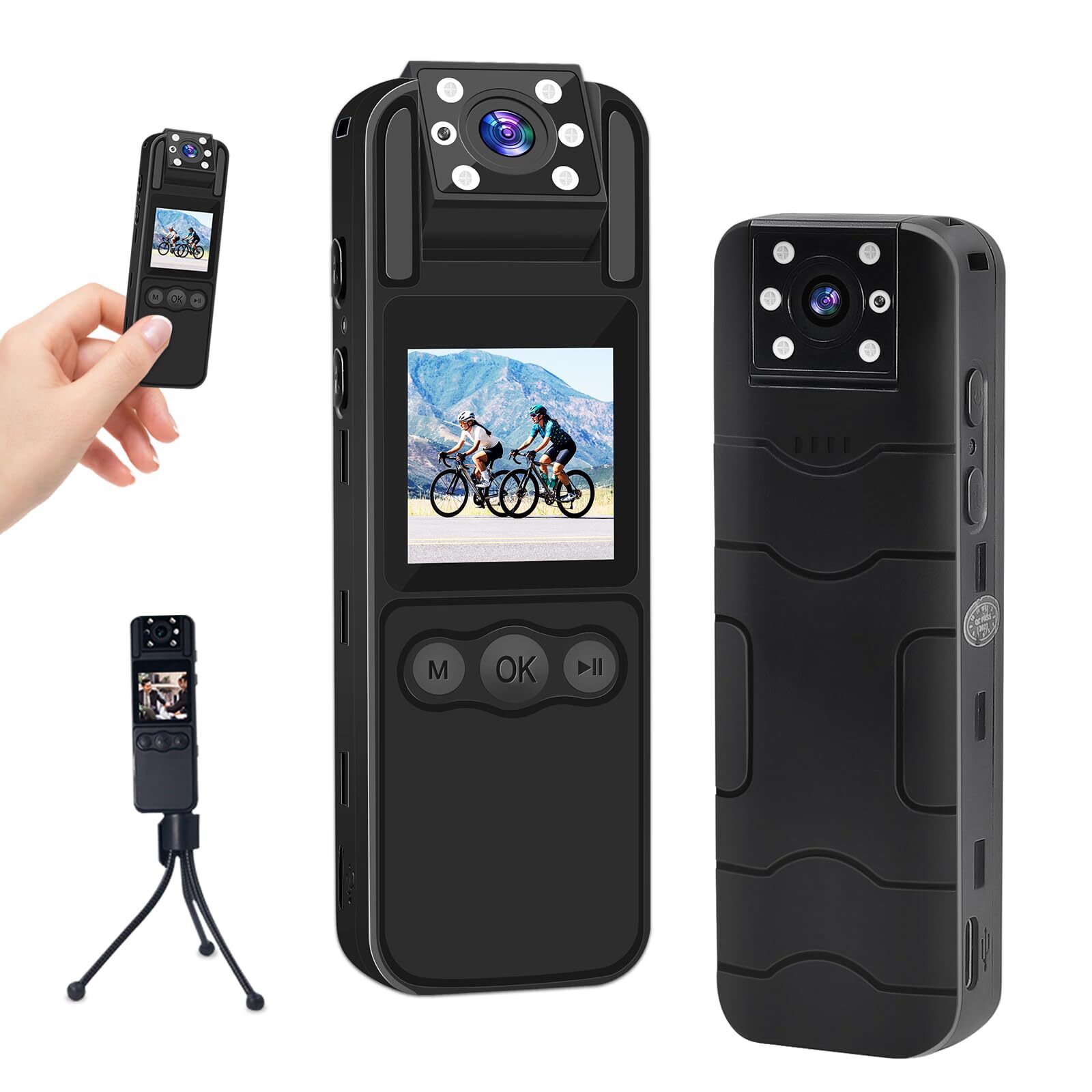 [With 1.3 inch monitor, wide angle, image stabilization, motion detection/night