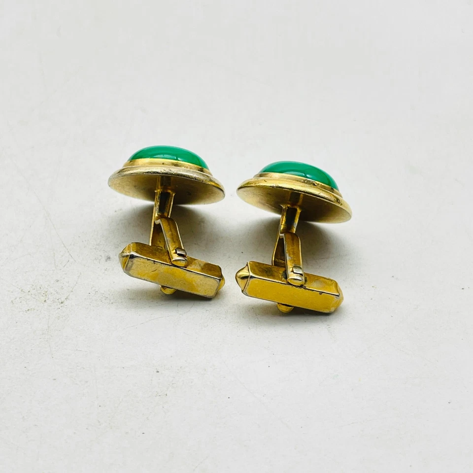 Lote de 3 gemelos tono dorado cuadrados de cuentas verdes imitación ojo de tigre trapecio Foto 3 de 4