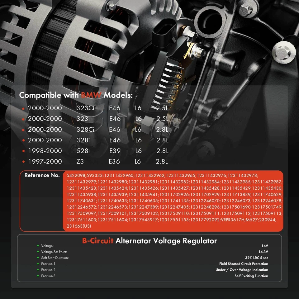 Alternator Voltage Regulator for BMW 323Ci 323i 328Ci 328i E46 2000 528i E39 Z3 - Image 2 of 4