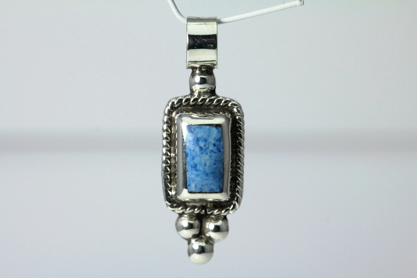 Sterling Silver Blue Rectangular Stone Rope & Bea… - image 3