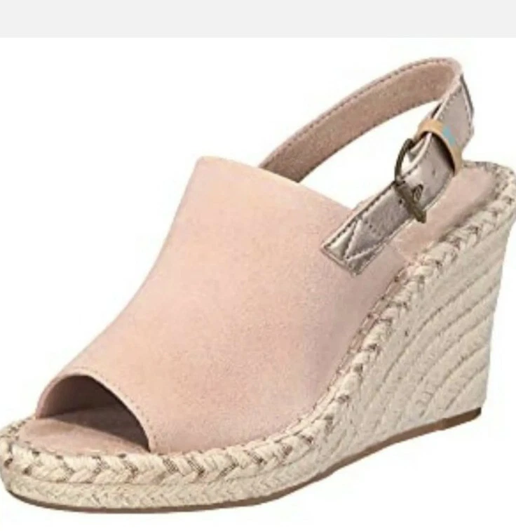 NEW Toms Monica Women s Suede Espadrille Wedge Platform Sandals Blush Pink 8.5