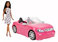 Barbie Doll & Convertible Car Brunette Figure Pink Vehicle Mattel