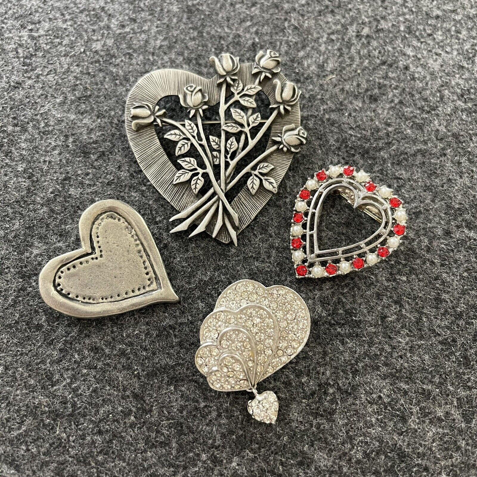 Vintage Heart Brooches Pin Lot Of 4 Silver Tone J… - image 10