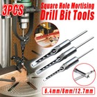 3x Square Hole Mortising Chisel Drill Bit Woodworking Saw Tools for Drilling