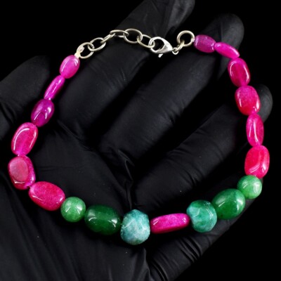 Exklusives wunderbares Armband rosa Rubin & Smaragd 89,00 kt Perlen VK 28 E674