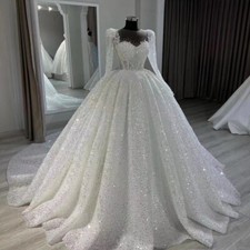  Luxus Brautkleid mit Pailletten & Spitze, Prinzessin-Stil, glänzend
