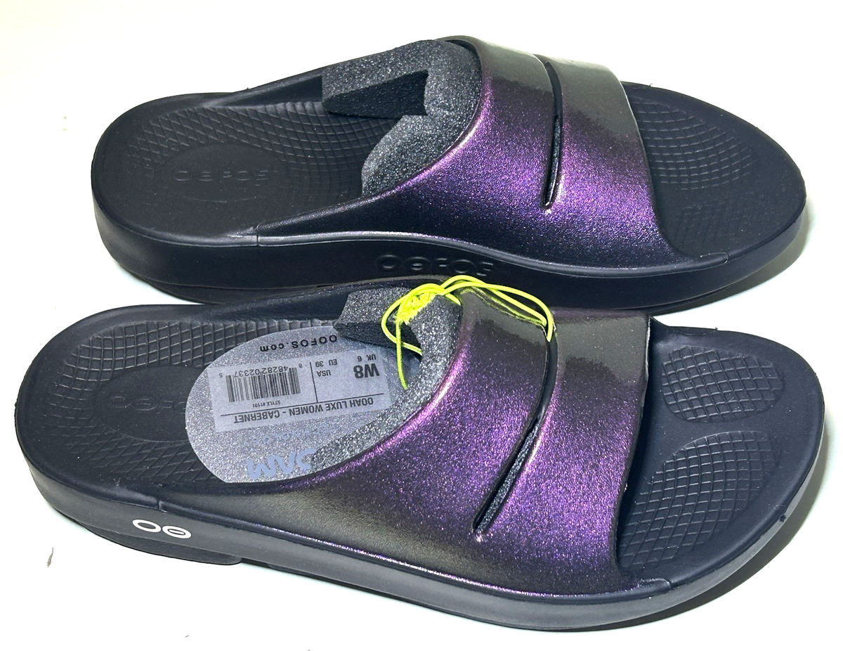 Oofos OOahh Luxe Slide CABERNET Womens Size Recovery Sandal Open Toe  Comfort