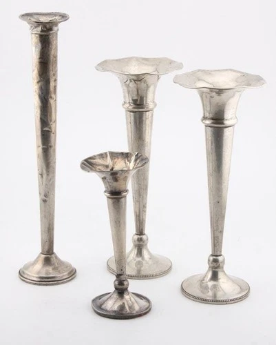 4 Antique Sterling & 835 Silver Bud Vases 3 Dutch & 1 Reed & Barton  Scrap 179 g